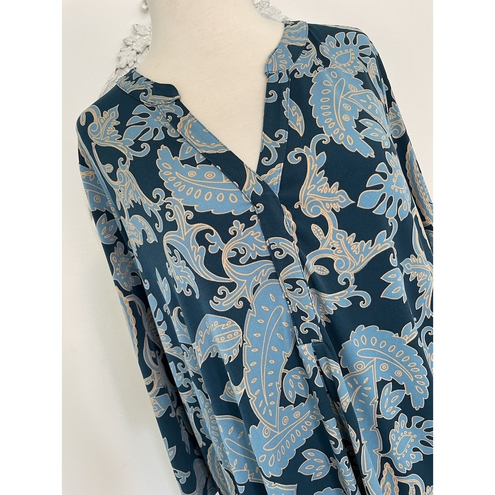 Jessica London Shirt Womens Size 18 20 Blue V‎ Neck 3/4 Sleeves Floral Leaf Top